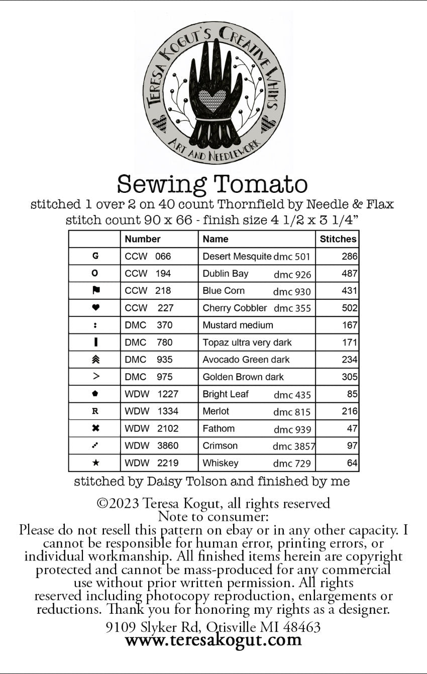 XS322 Sewing Tomato Cross Stitch Chart