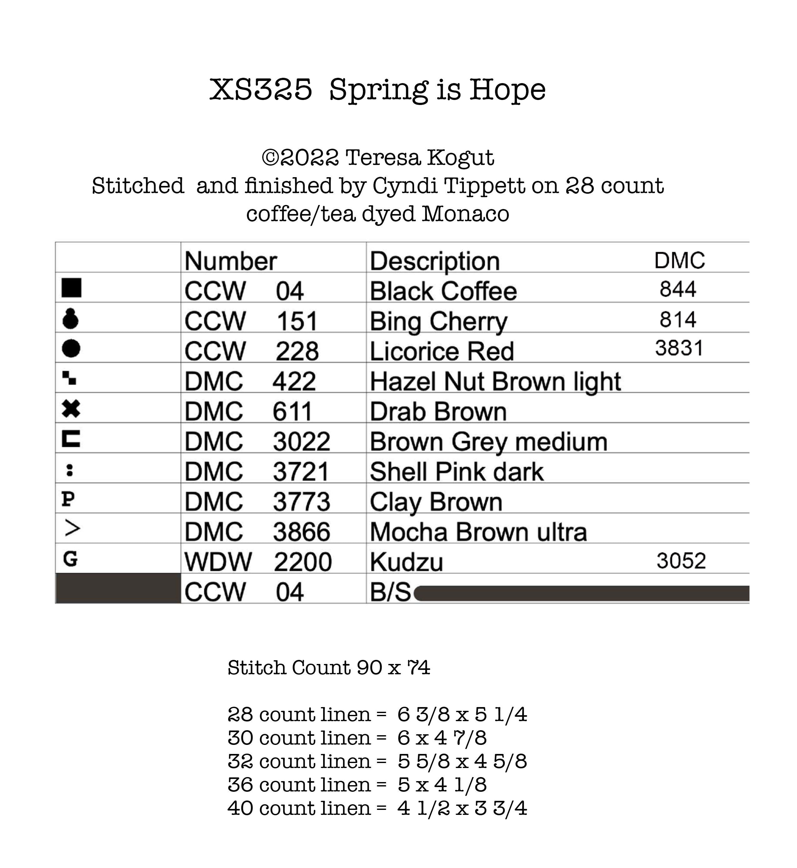 XS325 Spring is Hope Cross Stitch Chart