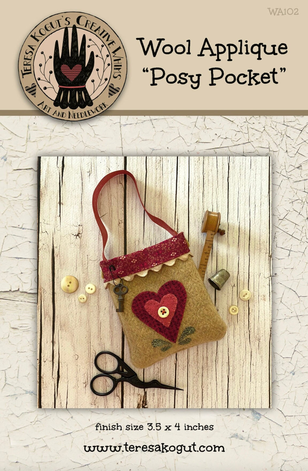 WA102 Posy Pocket Wool Applique Pattern