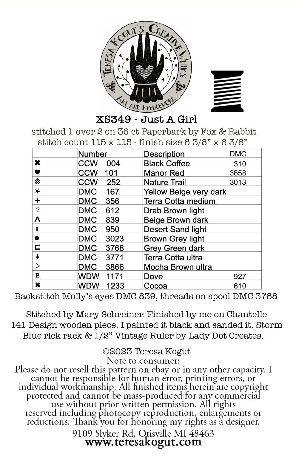 XS349  Just A Girl Cross Stitch Chart