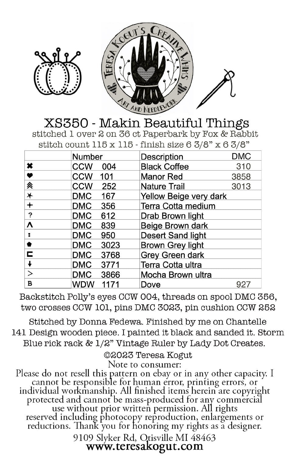XS350  Makin Beautiful Things Cross Stitch Chart