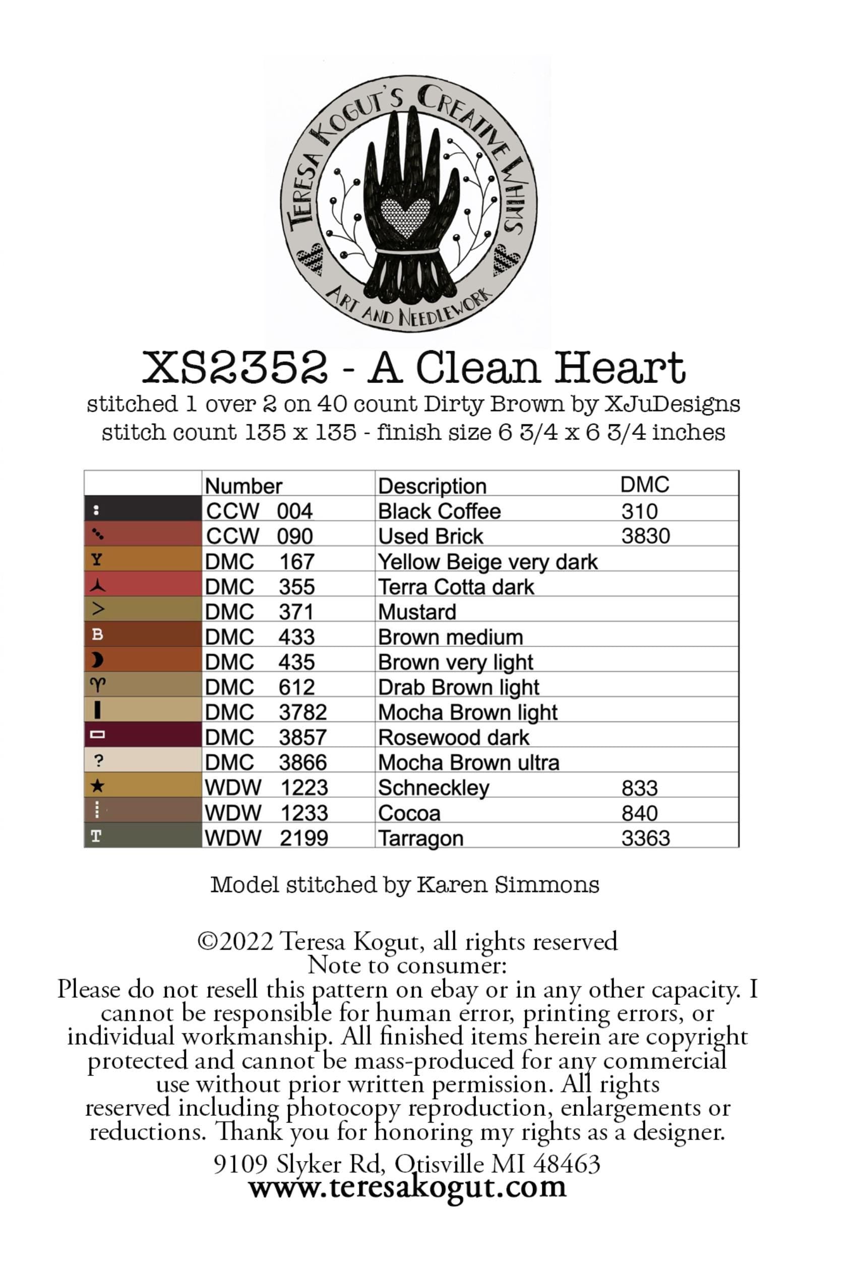 XS2352 A Clean Heart Cross Stitch Chart