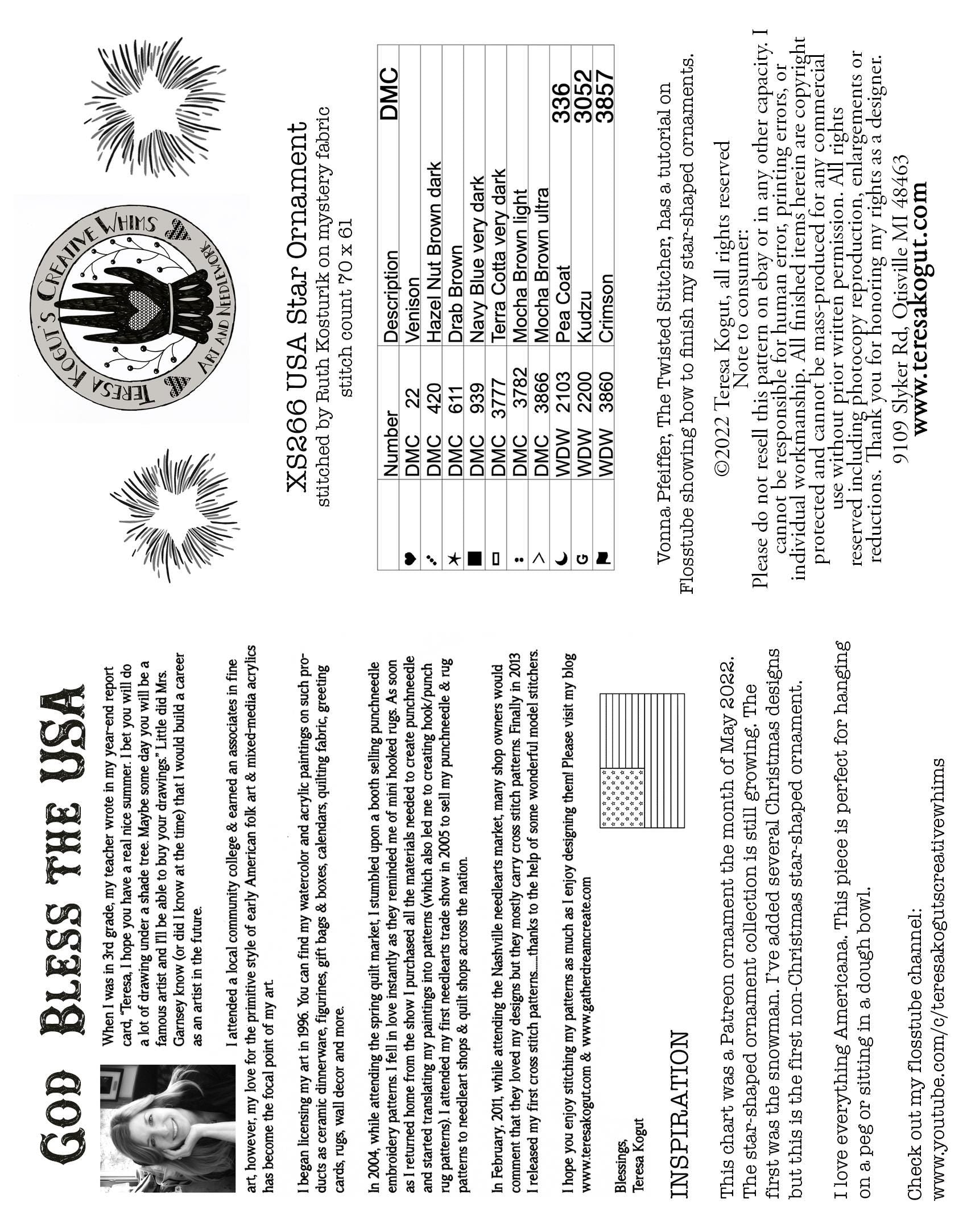 XS266 USA Star Ornament Cross Stitch Chart