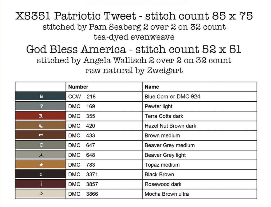 XS351 Patriotic Tweet Cross Stitch Chart