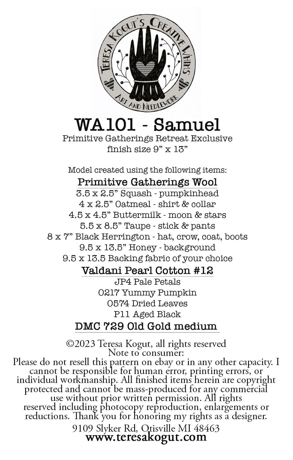 WA101 Samuel Wool Applique Pattern
