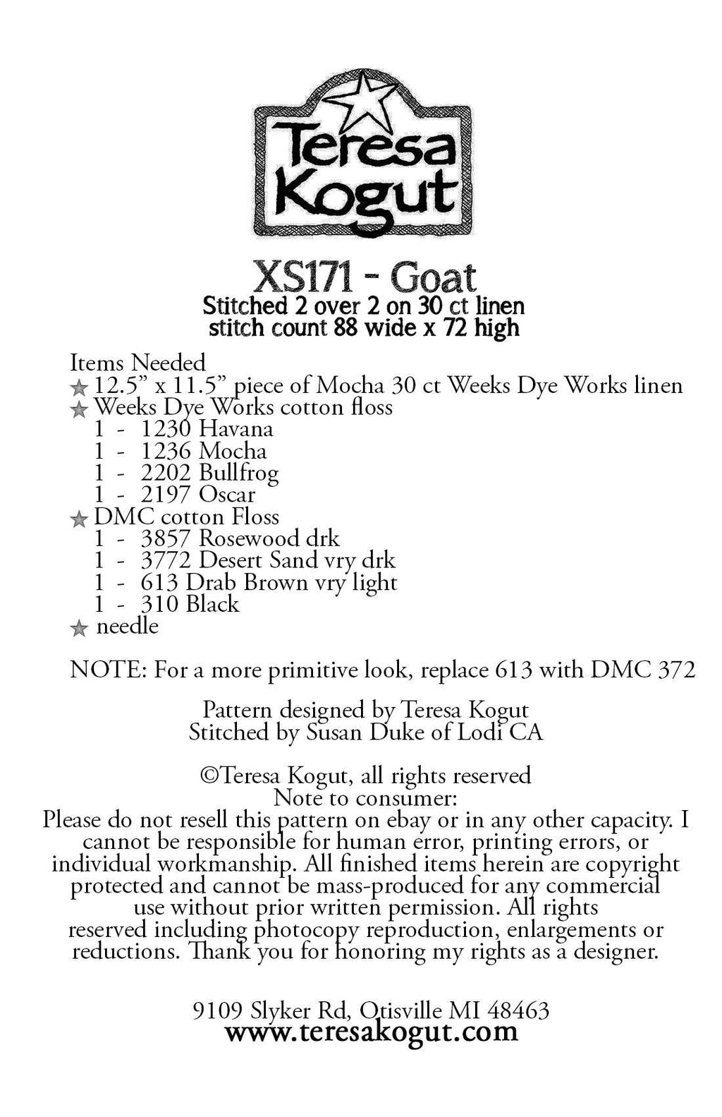 XS171 Goat Cross Stitch Chart PDF