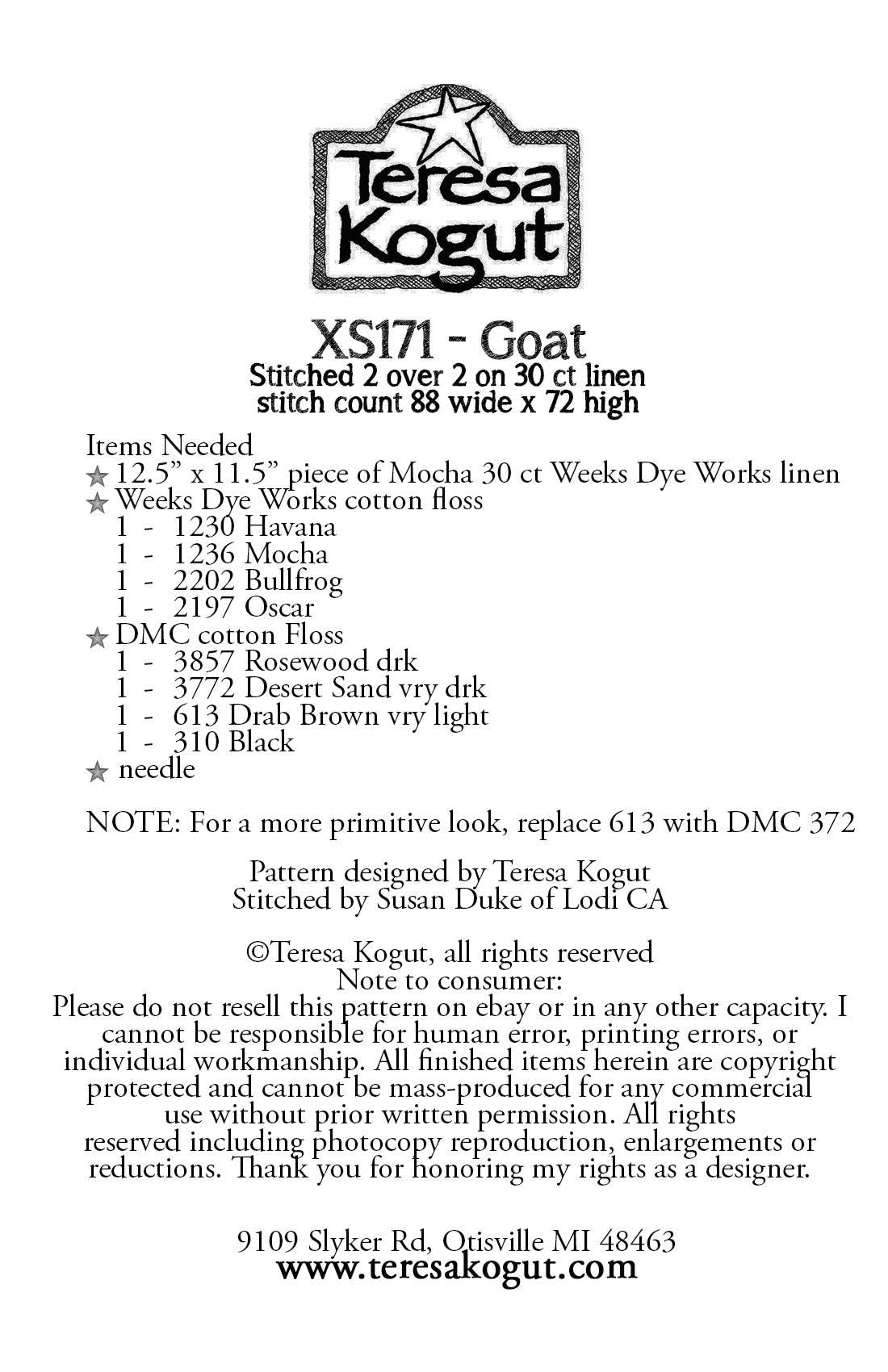 XS171 Goat Cross Stitch Chart PDF