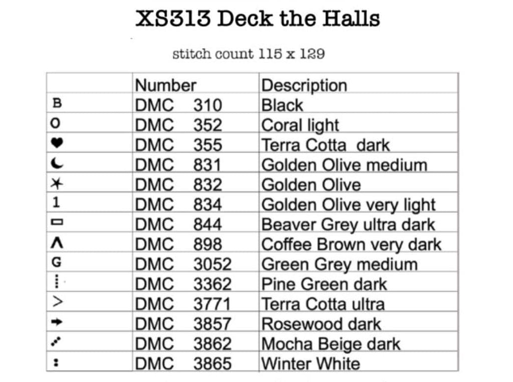 XS313 Deck the Halls Cross Stitch Chart