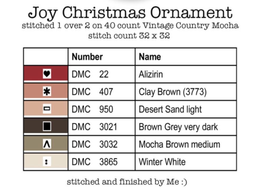 XS314 Joy Ornament Cross Stitch Chart