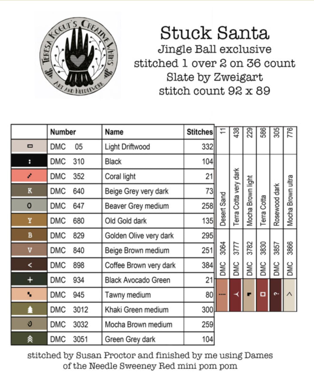 XS316 Stuck Santa Cross Stitch Chart