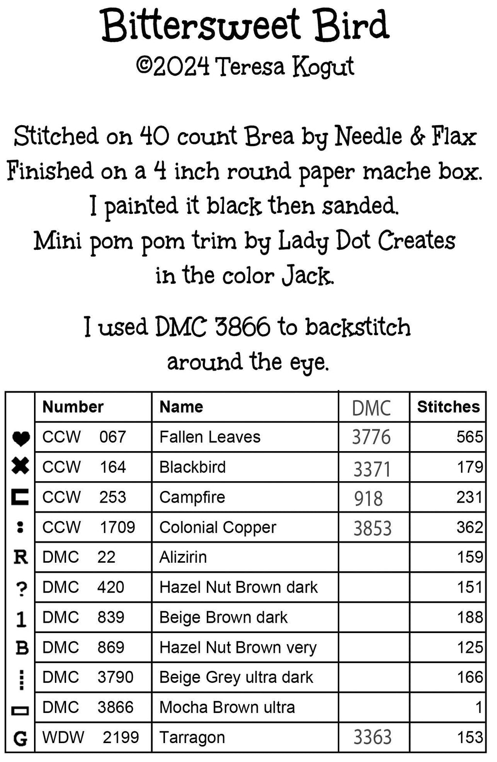 XS354 Bittersweet Bird  Cross Stitch Chart