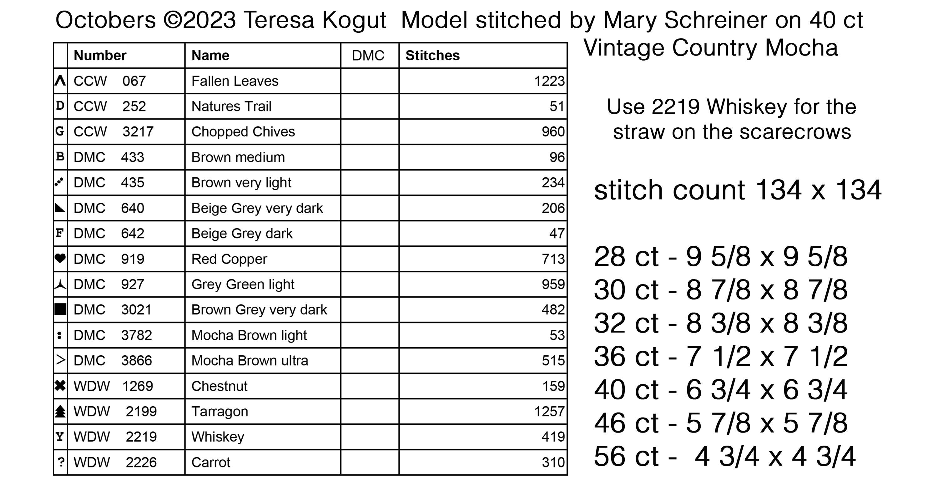 XS352 Octobers Cross Stitch Chart