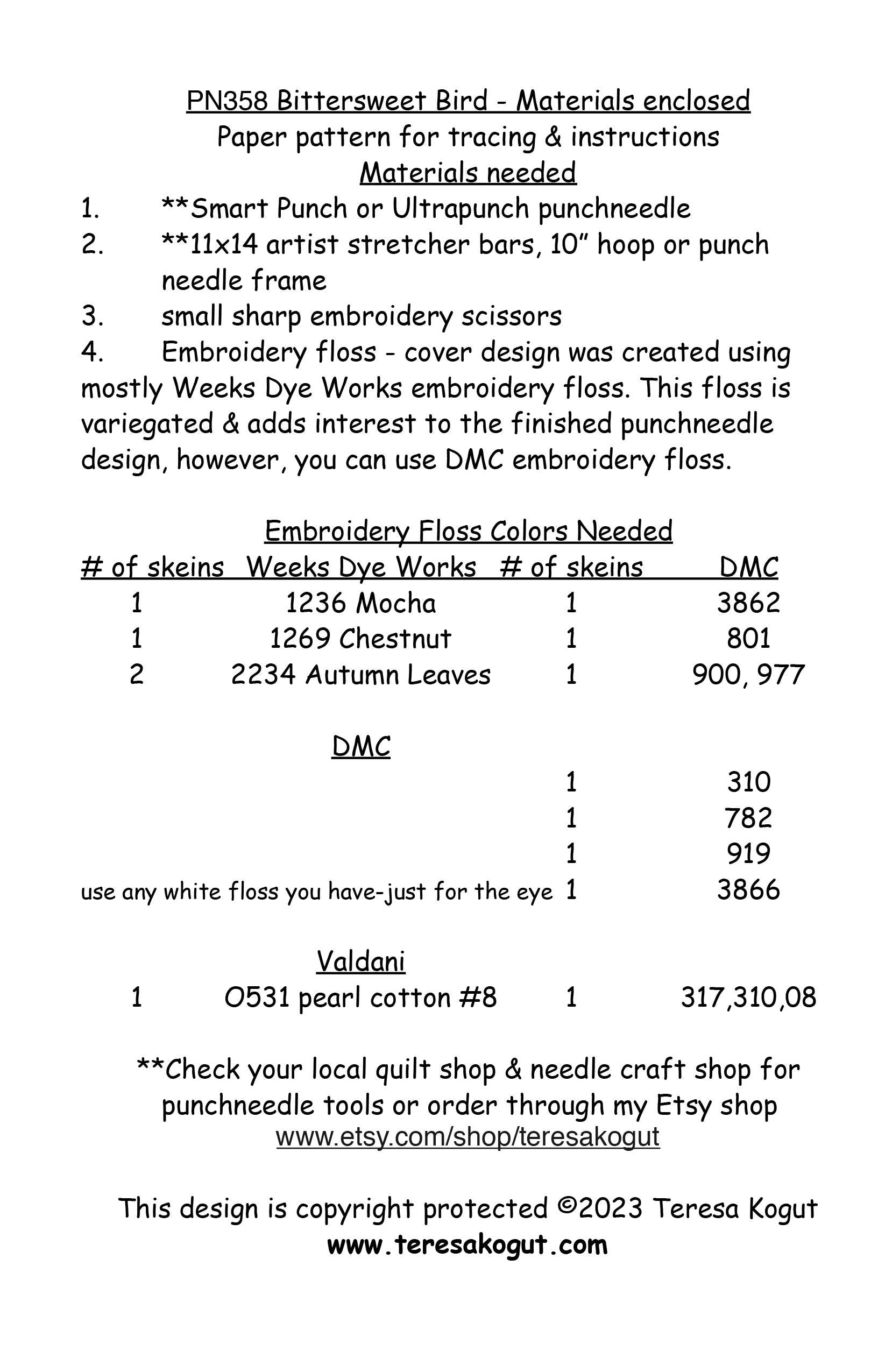 PN358 Bittersweet Bird Punchneedle Pattern