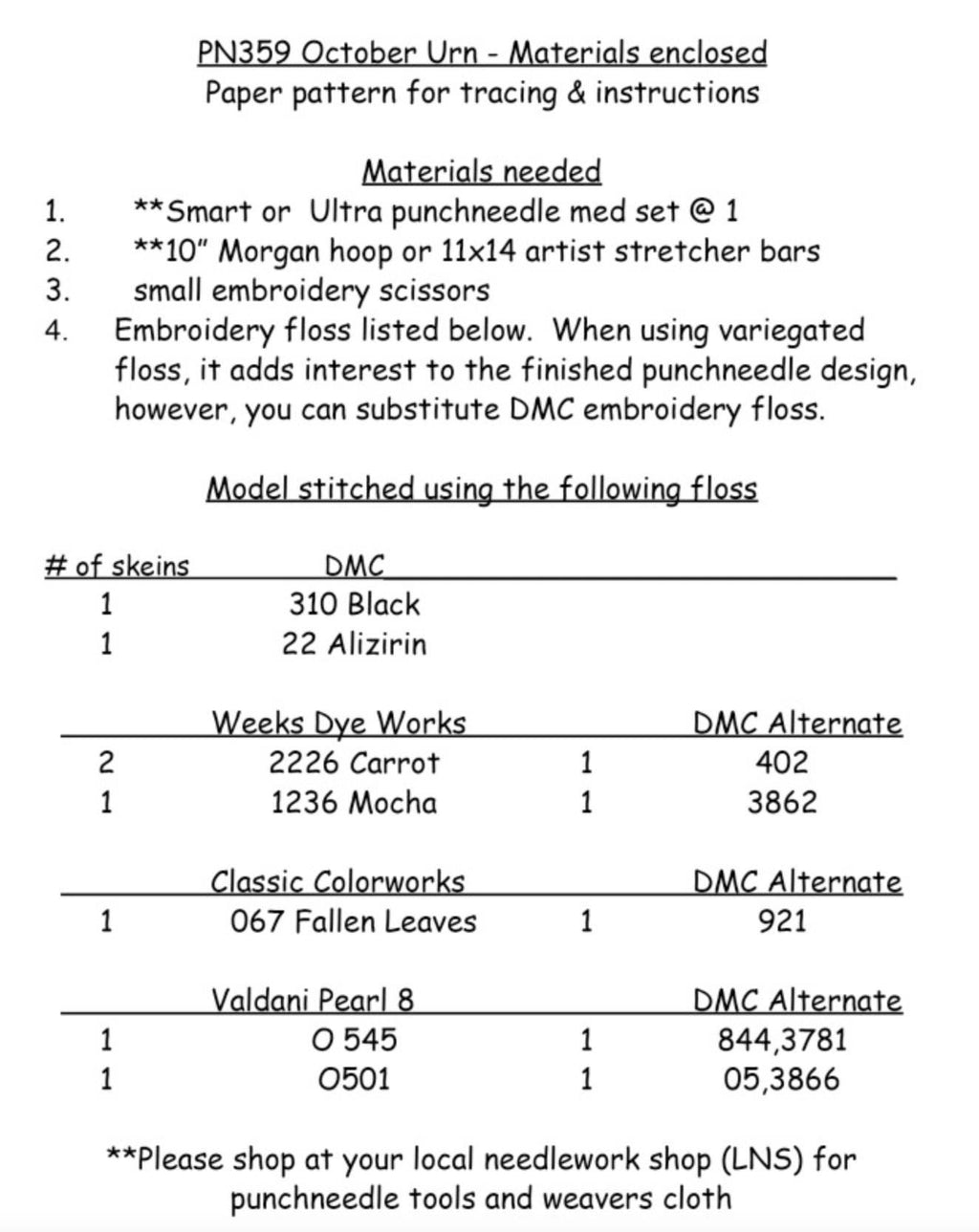 PN359 October Urn Punchneedle Pattern
