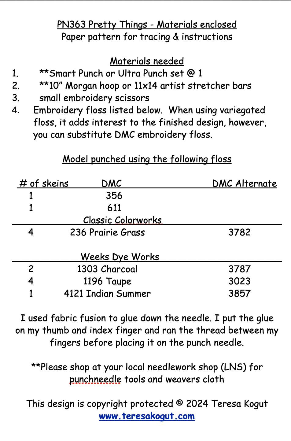 PN363 Pretty Things Punchneedle Pattern