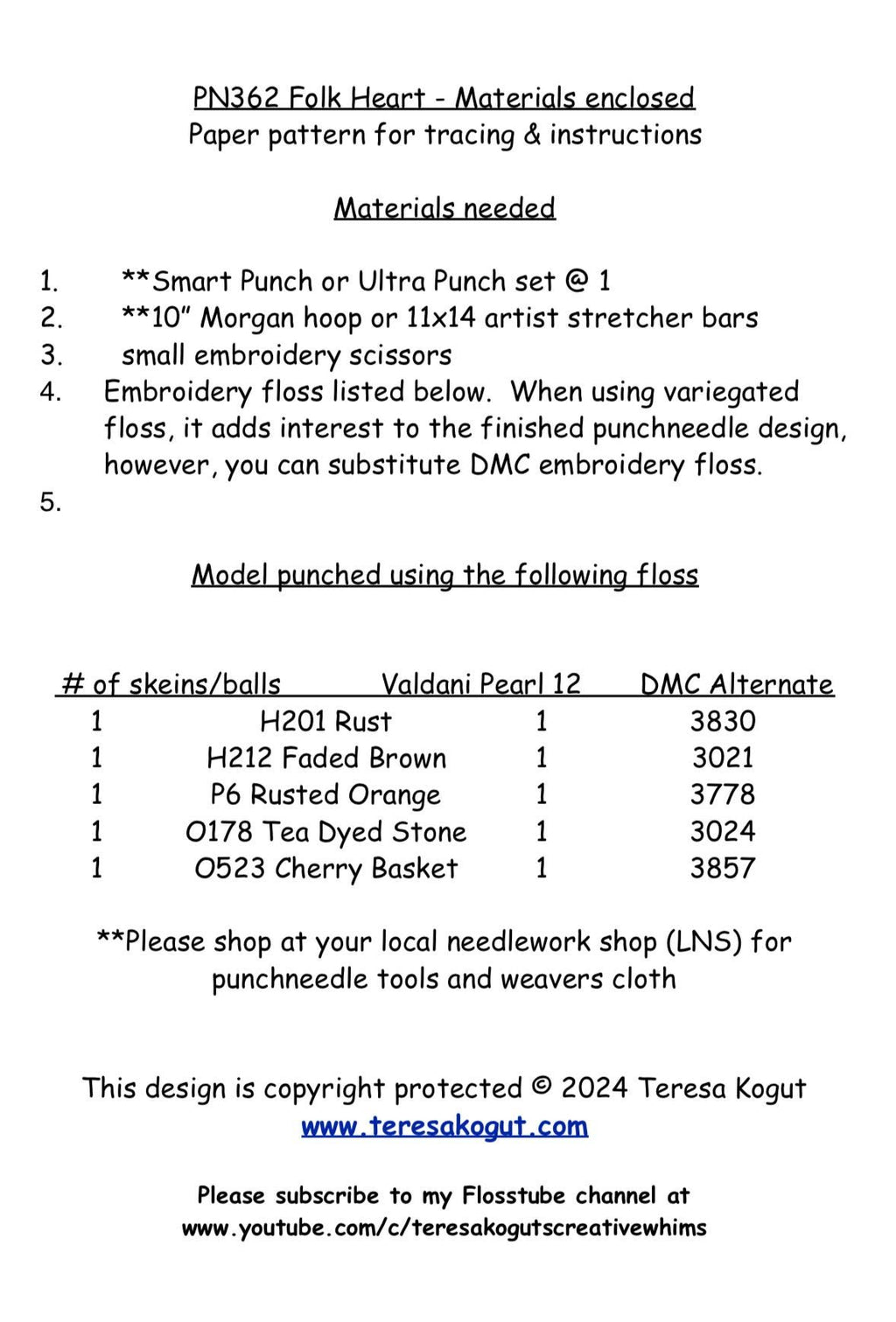 PN362 Folk Heart Punchneedle Pattern