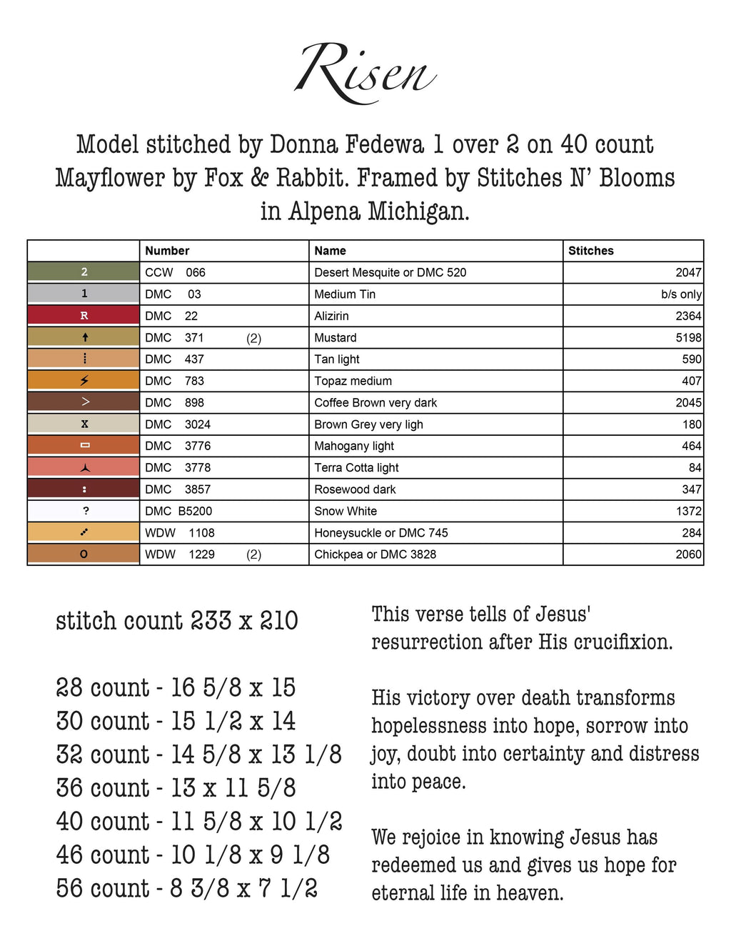 Risen Cross Stitch Sampler Booklet