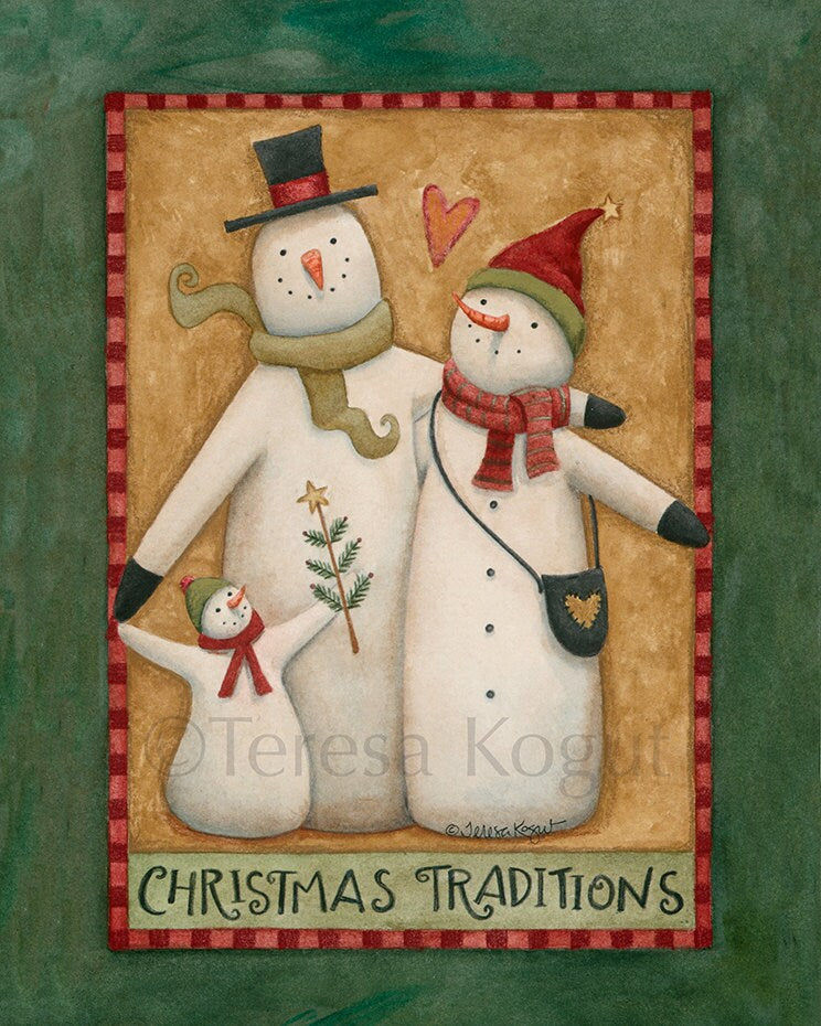 Primitive Snowmen art print